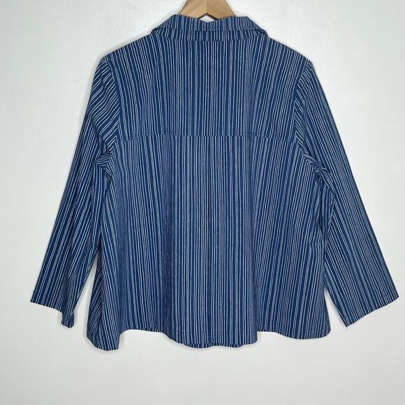 Habitat Clothes To Live In Power Stretch Swing Jacket M Blue Stripe Lagenlook - Picture 8 of 12